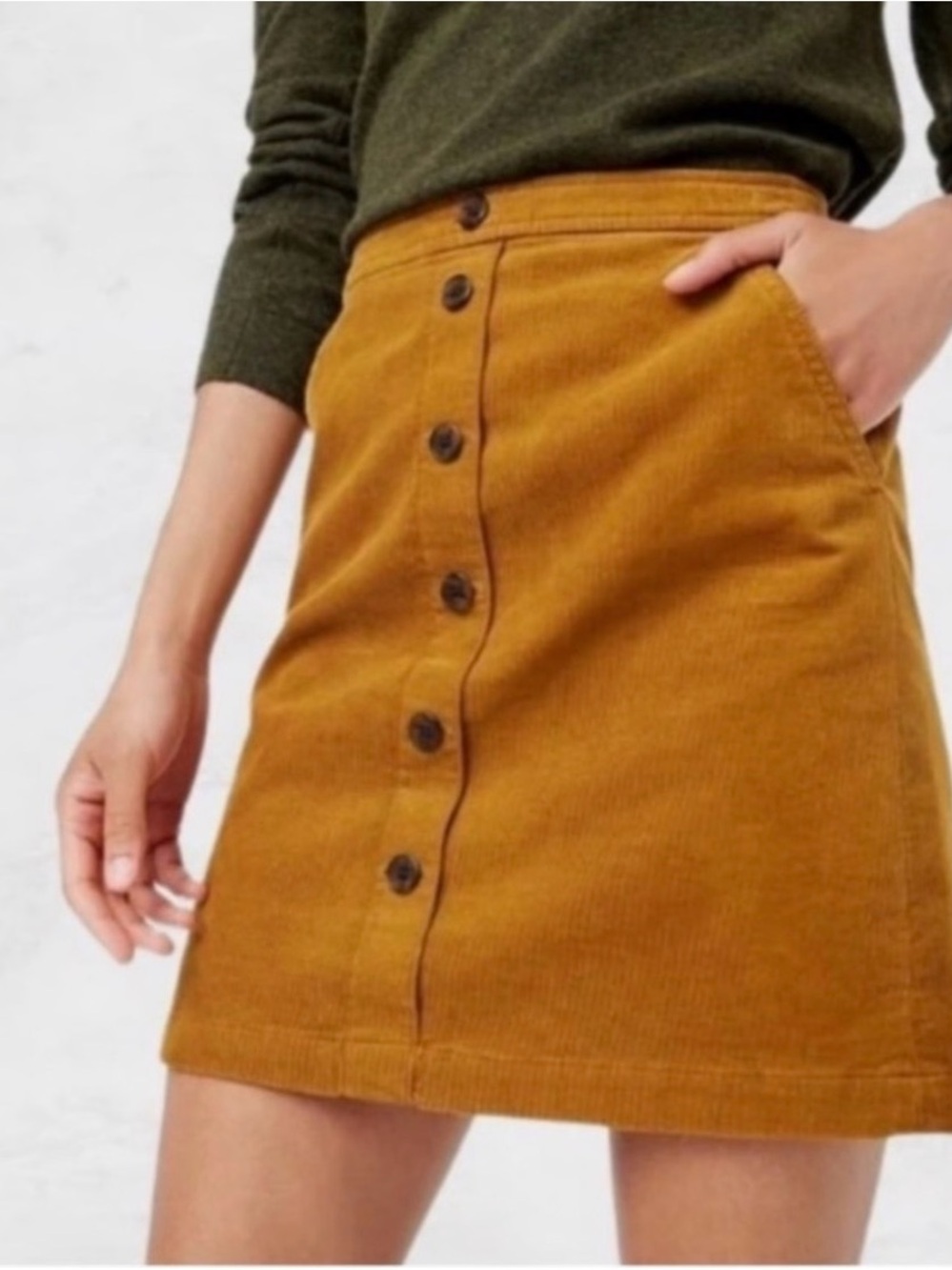 J. Crew Button-Front Corduroy Mini Skirt in Golden Brown